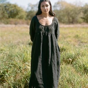 Jimi Collection Fawn Dress in Black Linen, Size Medium